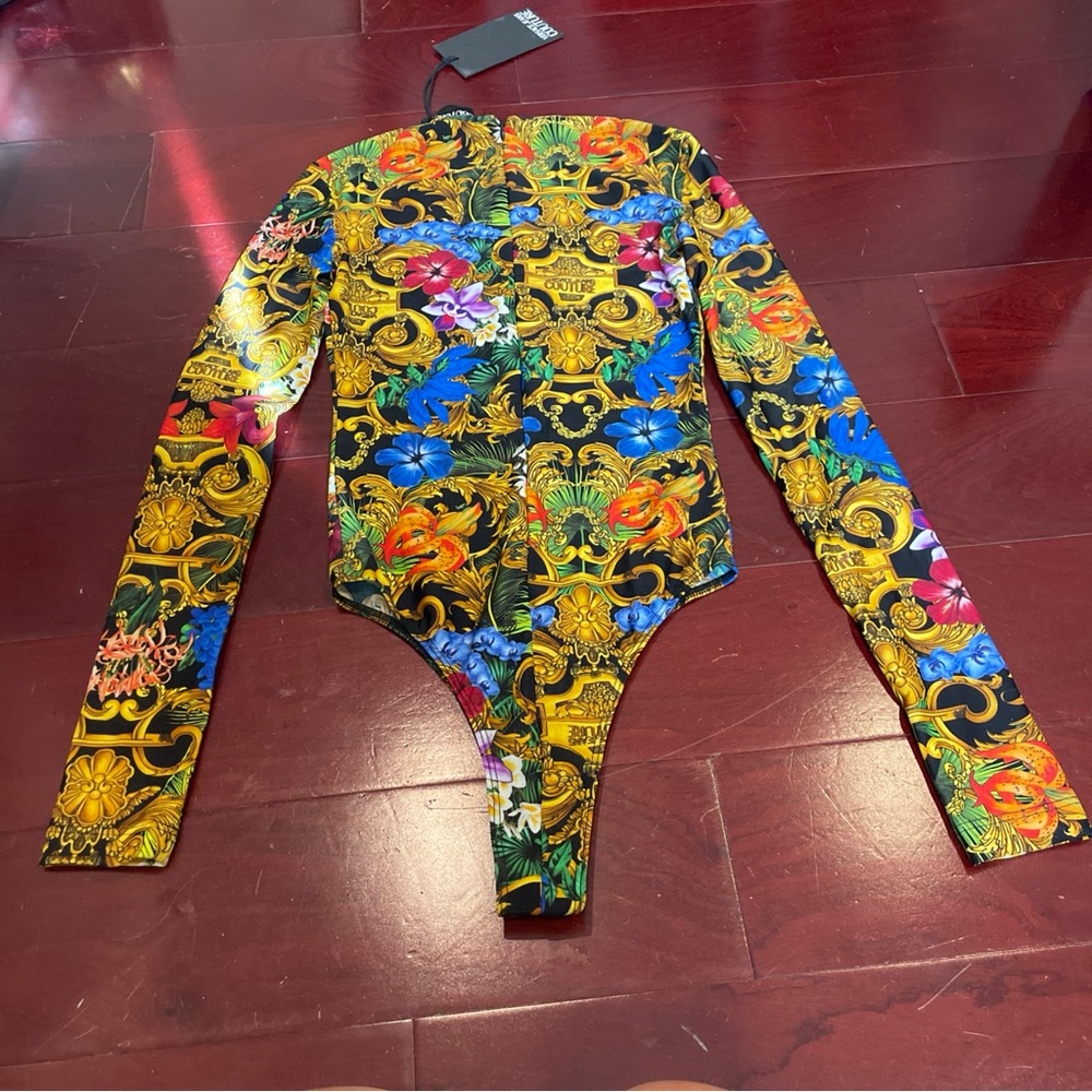 NWT Versace Jeans Couture Multicolor Tropical Barocco Print Bodysuit Size 36 - Picture 3 of 8